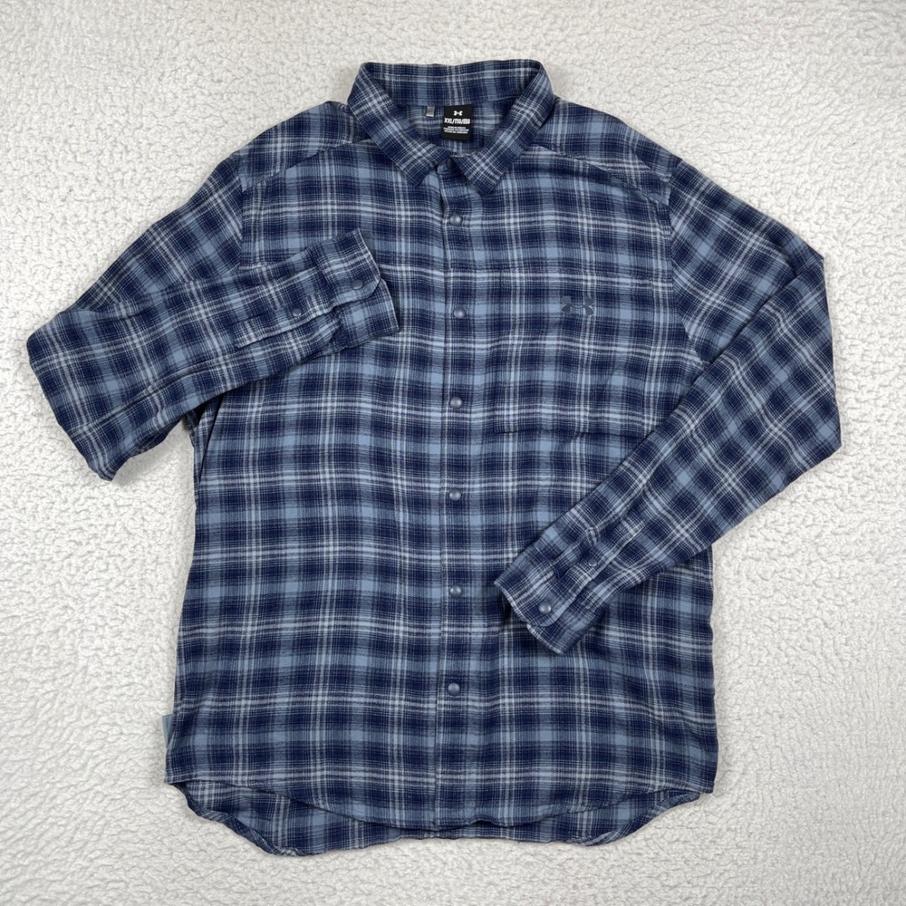 Under Armour Flannel Shirt Mens XXL Blue Plaid Snap Front Gorpcore Hiking